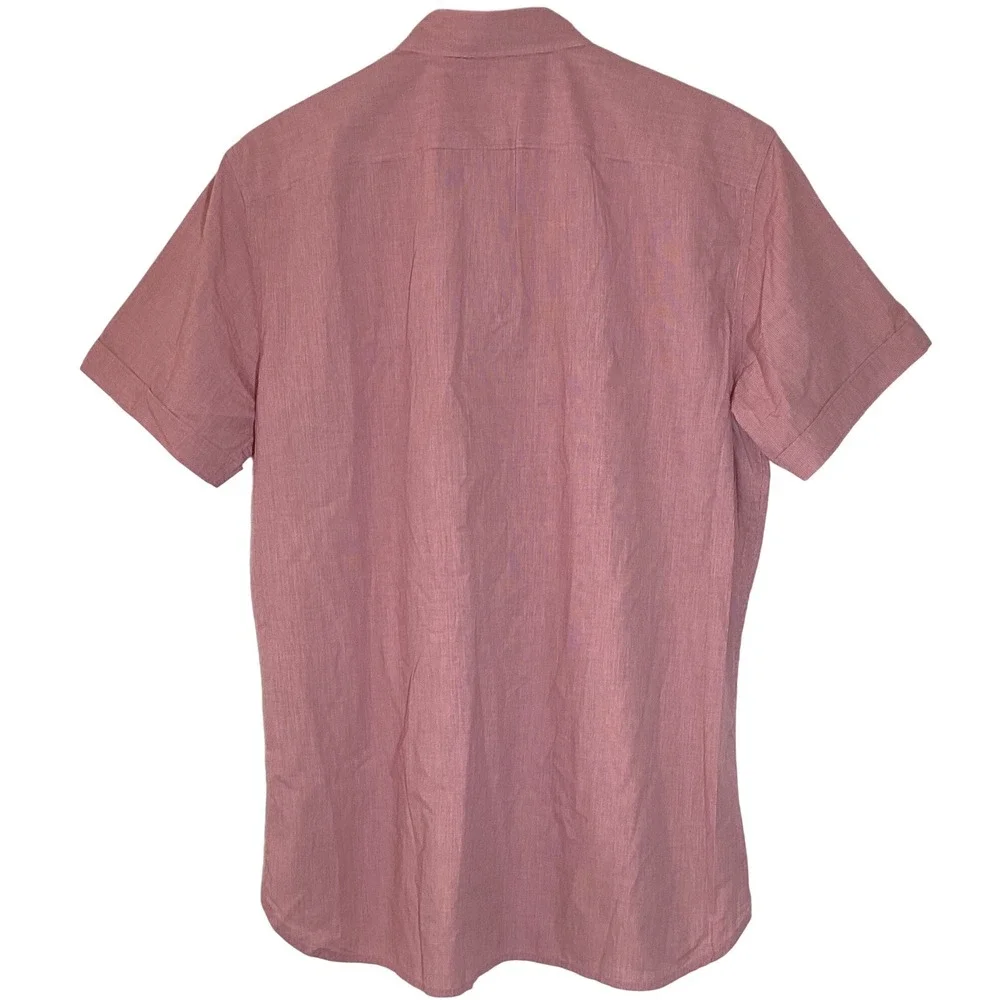Banana Republic Camden Fit Red White Micro-Gingham Check Short Sleeve Shirt‎ Med